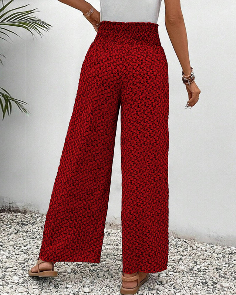 High-waisted women's trousers with geometric pattern – Sapphira