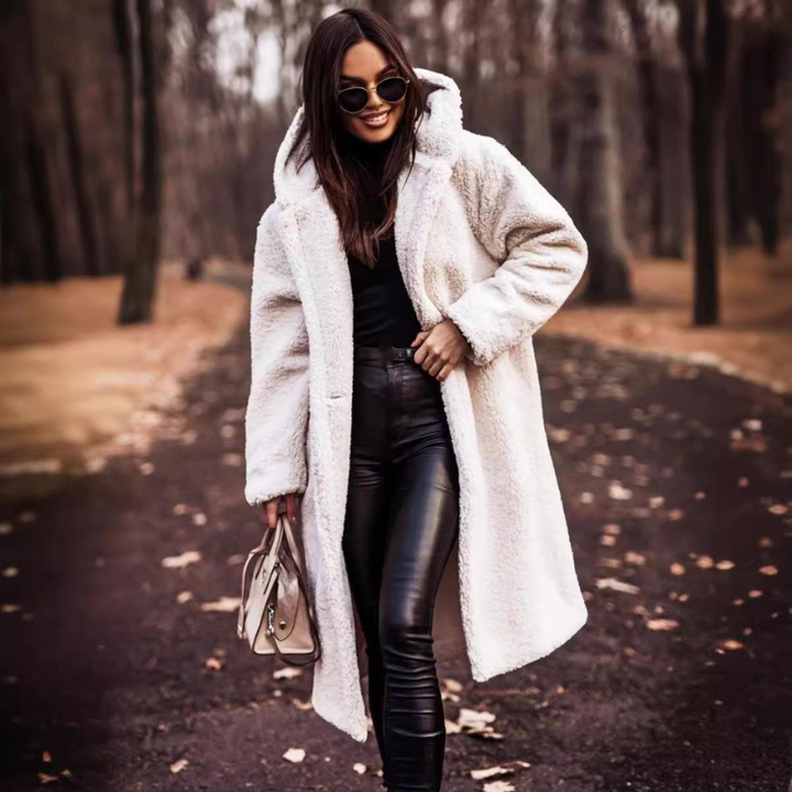 Long women's teddy coat with hood – Maren