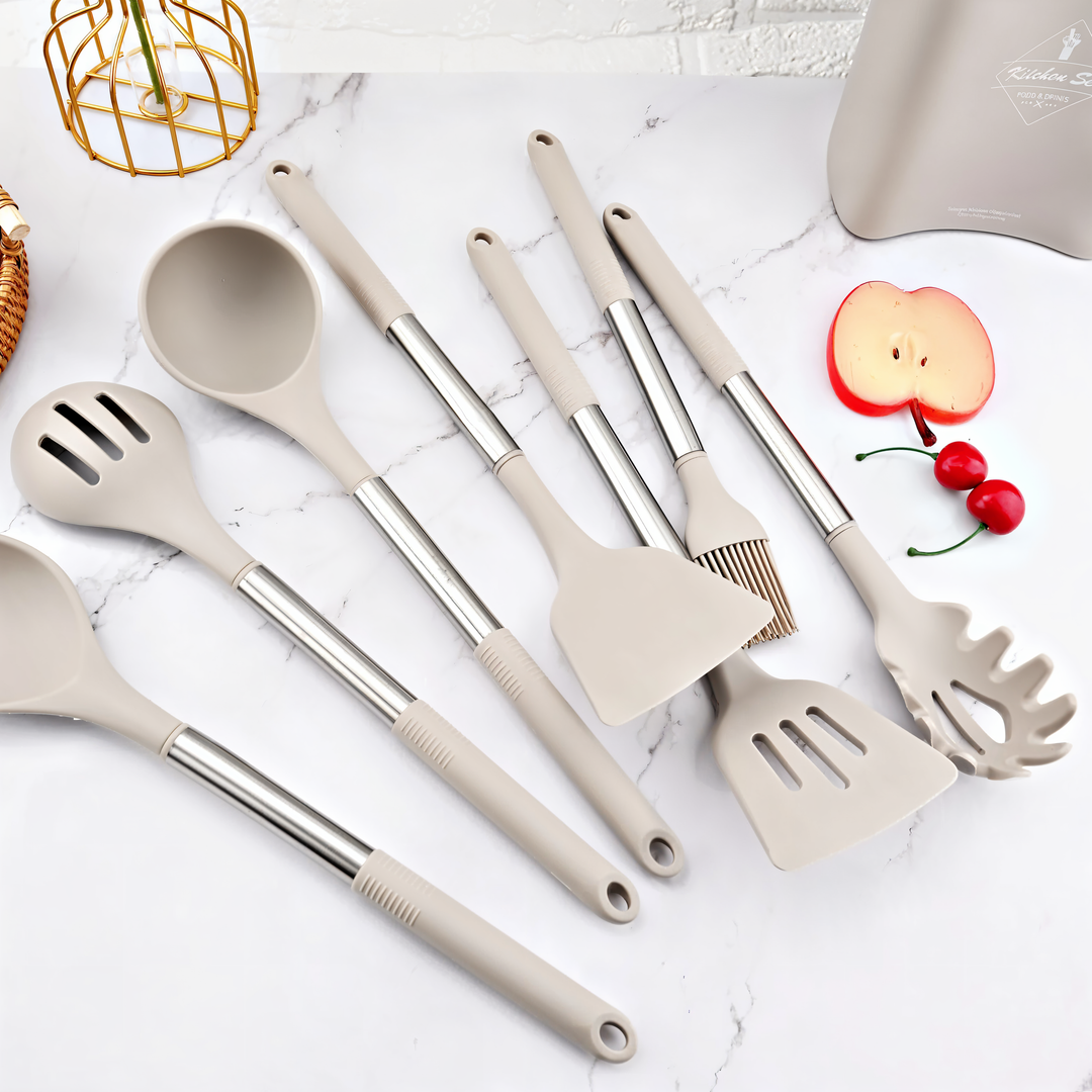 12-Piece Silicone Kitchen Utensil Set – Culinara Pro-Beige-State of Style