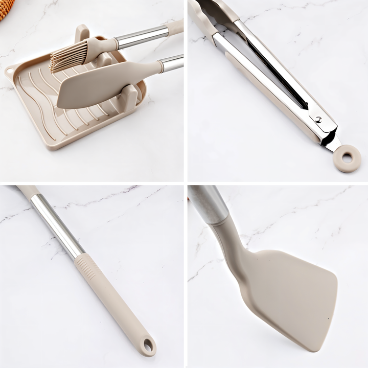 12-Piece Silicone Kitchen Utensil Set – Culinara Pro-Beige-State of Style
