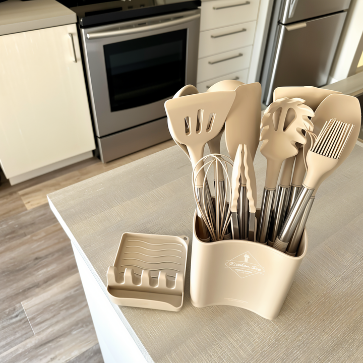 12-Piece Silicone Kitchen Utensil Set – Culinara Pro-Beige-State of Style