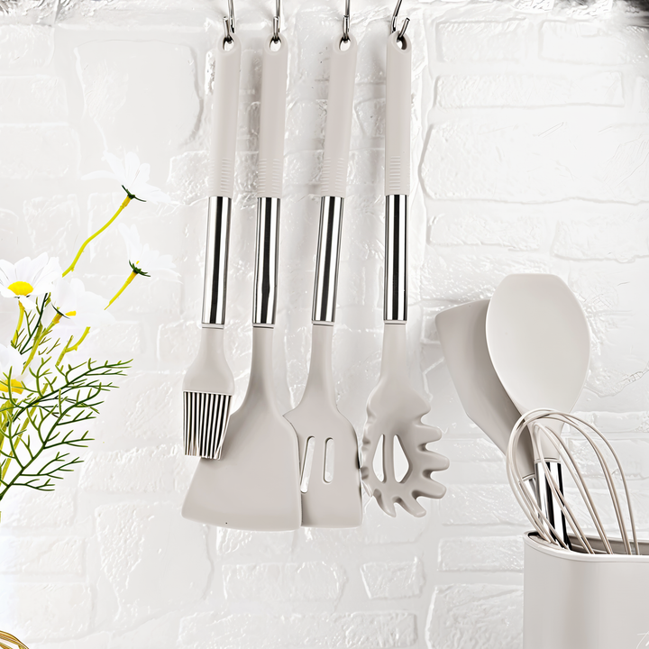 12-Piece Silicone Kitchen Utensil Set – Culinara Pro-Beige-State of Style