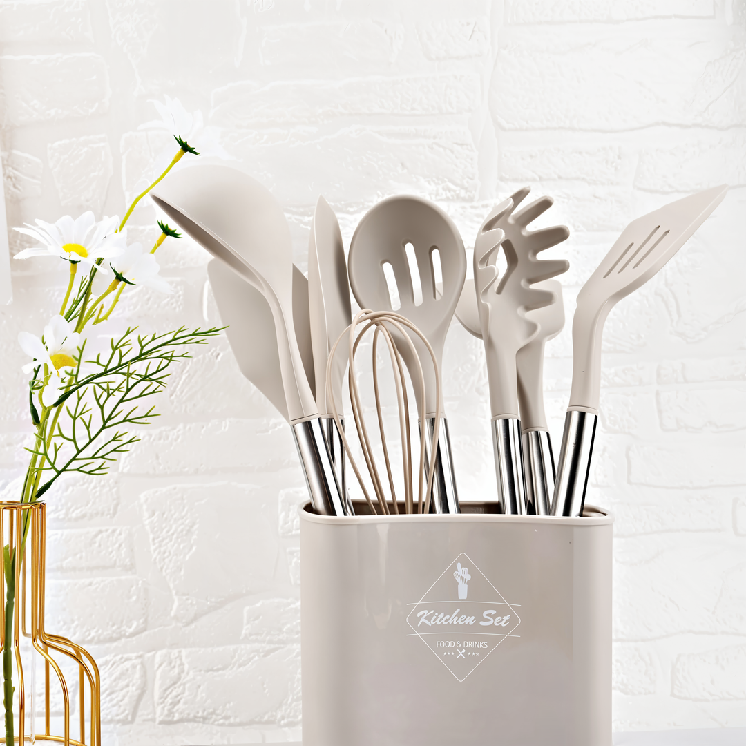12-Piece Silicone Kitchen Utensil Set – Culinara Pro-Beige-State of Style