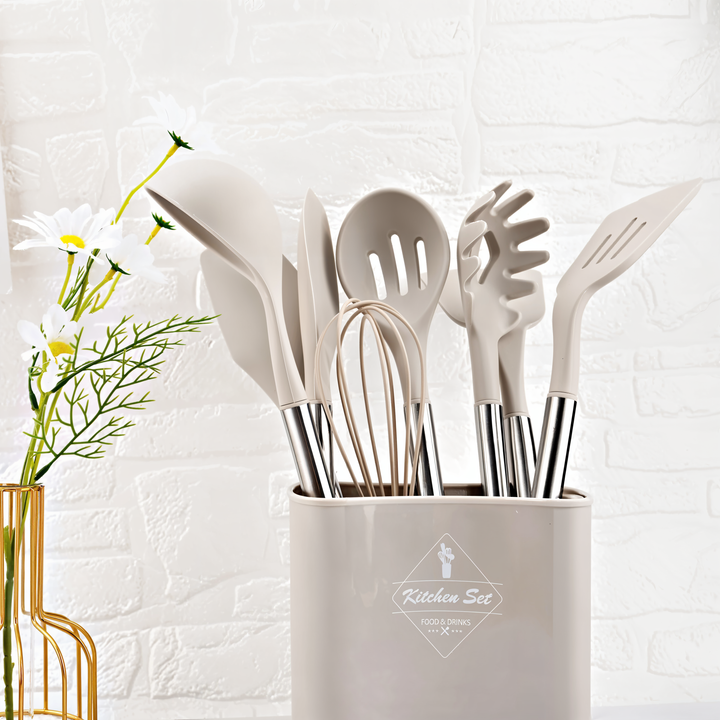 12-Piece Silicone Kitchen Utensil Set – Culinara Pro-Beige-State of Style
