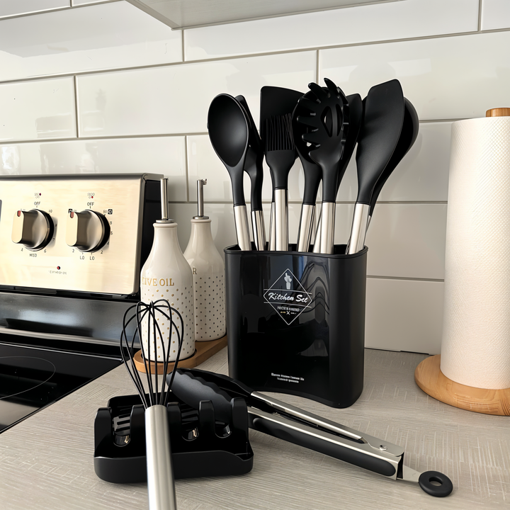 12-Piece Silicone Kitchen Utensil Set – Culinara Pro-Black-State of Style