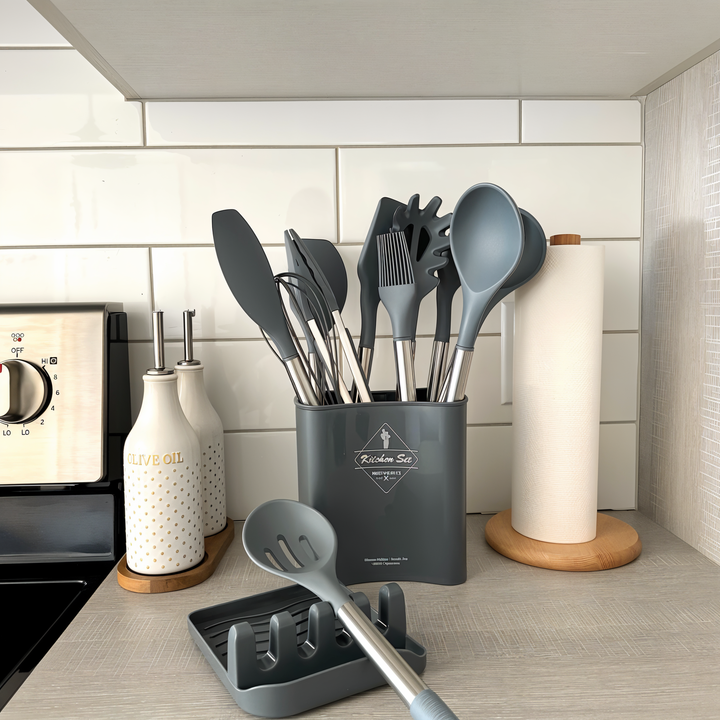 12-Piece Silicone Kitchen Utensil Set – Culinara Pro-Grey-State of Style