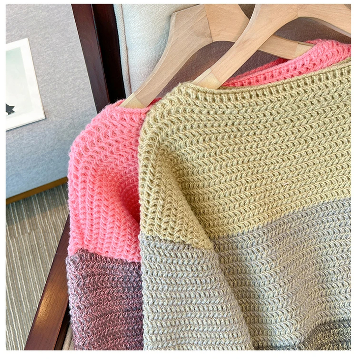 Women's Oversized Knit Sweater with Patchwork Design – Melina