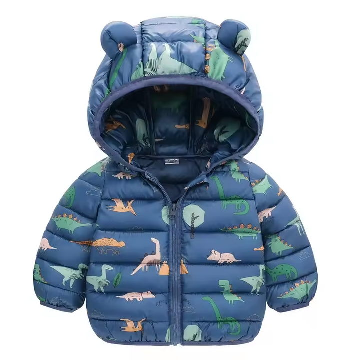 Children's waterproof rain jacket in a down style with cartoon design – Miro