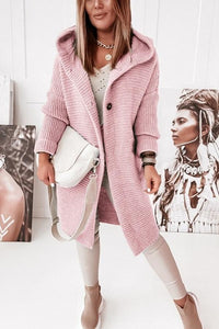 Ladies' knitted vest with hood and button closure – Waldaine