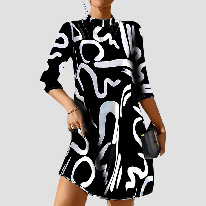 Ladies' mini dress with long sleeves & round neck – Elanora