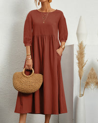 Ladies' midi dress with round neckline & lantern sleeves – Selina