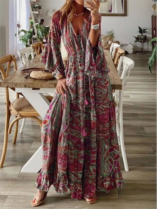 Boho maxi dress with flowing fit & details – 1+1 FREE – Amira