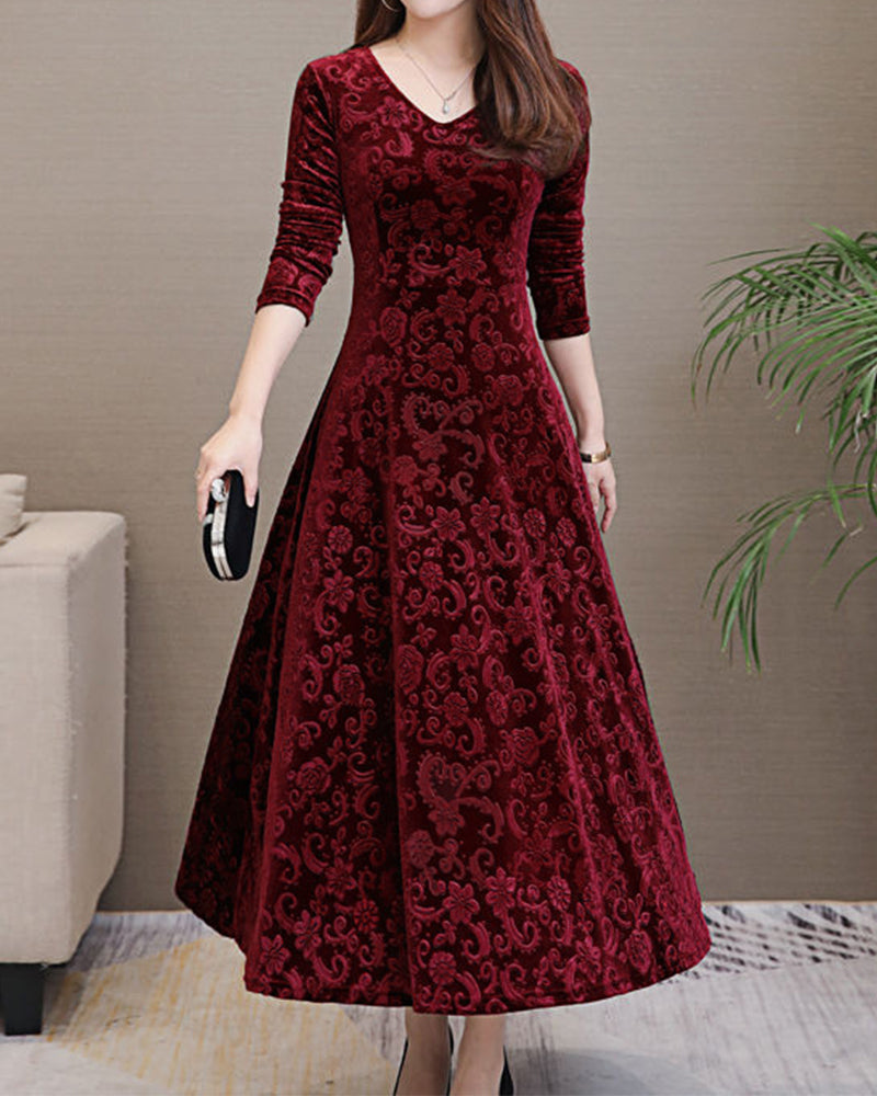 Ladies' midi dress with A-line & V-neck – Amara