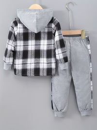 2-Piece Boys' Set Jordy with Checkered Hoodie and Jogging Trousers-Black-2-3Y-State of Style