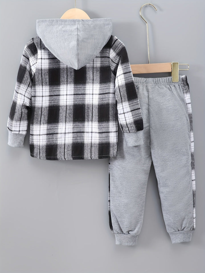 2-Piece Boys' Set Jordy with Checkered Hoodie and Jogging Trousers-Black-2-3Y-State of Style