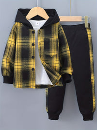 2-Piece Boys' Set Jordy with Checkered Hoodie and Jogging Trousers-Black-2-3Y-State of Style