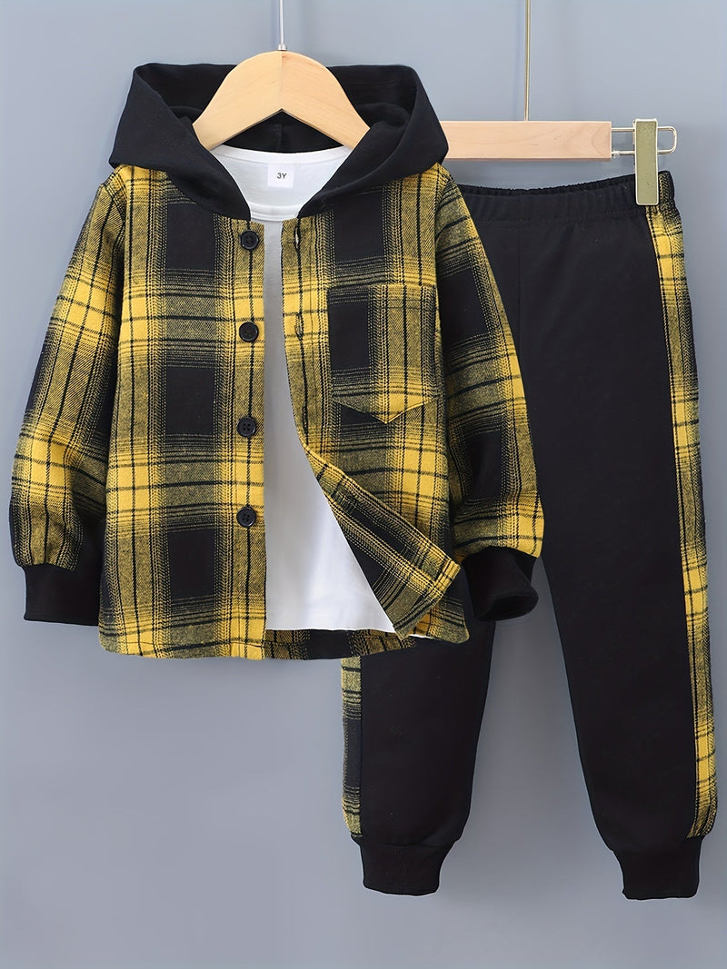 2-Piece Boys' Set Jordy with Checkered Hoodie and Jogging Trousers-Black-2-3Y-State of Style