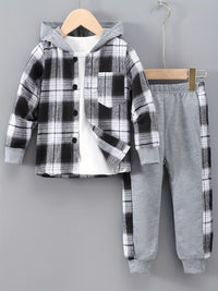 2-Piece Boys' Set Jordy with Checkered Hoodie and Jogging Trousers-Gray-2-3Y-State of Style