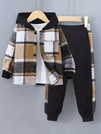 2-Piece Boys' Set Jordy with Checkered Hoodie and Jogging Trousers-Kaki-2-3Y-State of Style