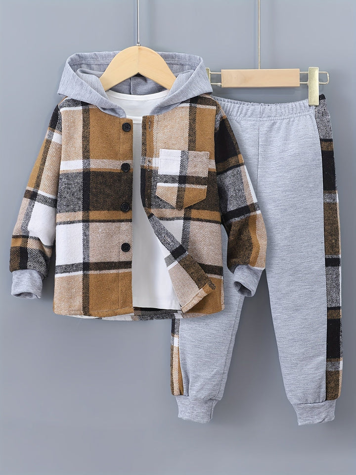 2-Piece Boys' Set Jordy with Checkered Hoodie and Jogging Trousers-Mixed-2-3Y-State of Style