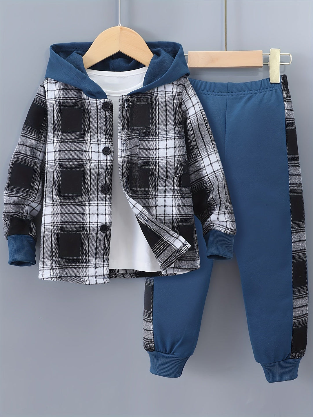 2-Piece Boys' Set Jordy with Checkered Hoodie and Jogging Trousers-Navy blue-2-3Y-State of Style