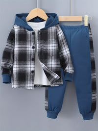 2-Piece Boys' Set Jordy with Checkered Hoodie and Jogging Trousers-Navy blue-2-3Y-State of Style