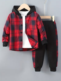2-Piece Boys' Set Jordy with Checkered Hoodie and Jogging Trousers-Red-2-3Y-State of Style