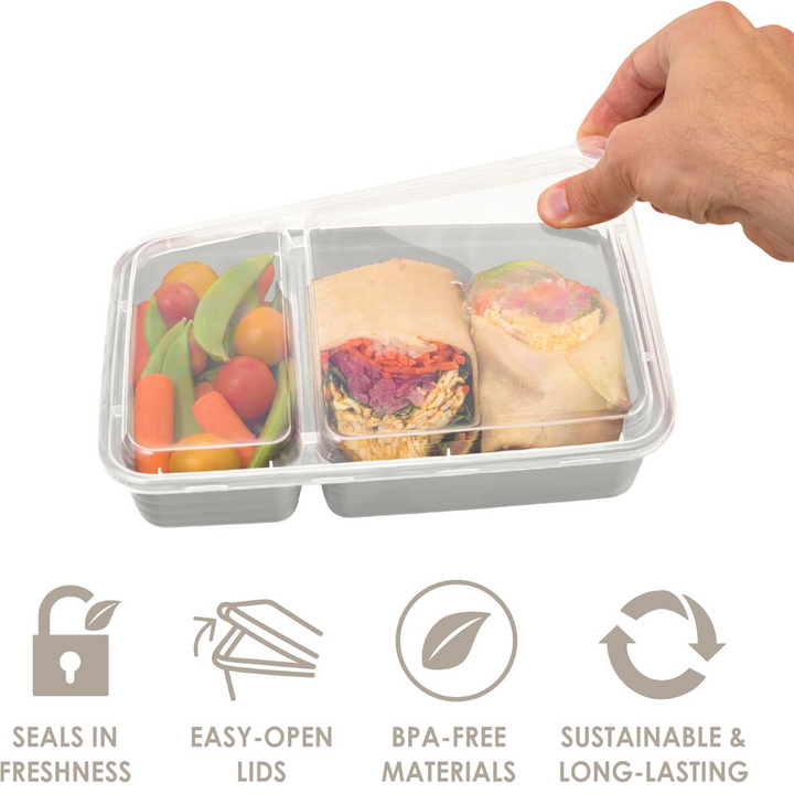 20-piece reusable 2-compartment food containers-Grey-State of Style