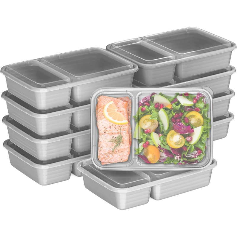 20-piece reusable 2-compartment food containers-Silver-State of Style
