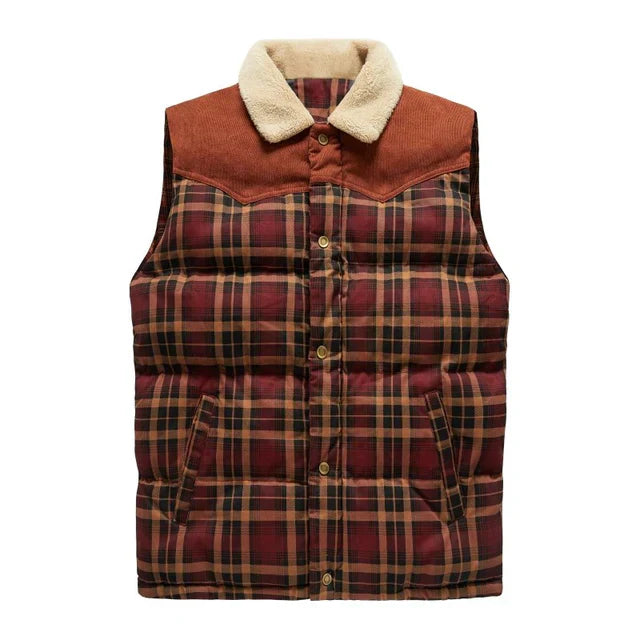 Men's Outdoor Gilet with Check Pattern & Stand Collar - Lennart