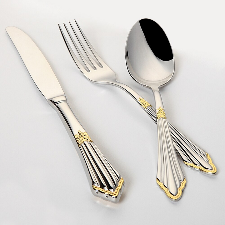 24- or 48-Piece Stainless Steel Cutlery Set with Gold Finish – GlowCut-24 Pieces-State of Style