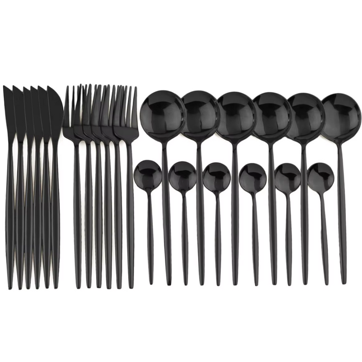 24-Piece Black Stainless Steel Cutlery Set-Long edge-State of Style
