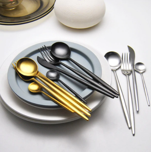 24-Piece Stainless Steel Gold-Silver Luxury Cutlery - RoyalGlow-Black-State of Style