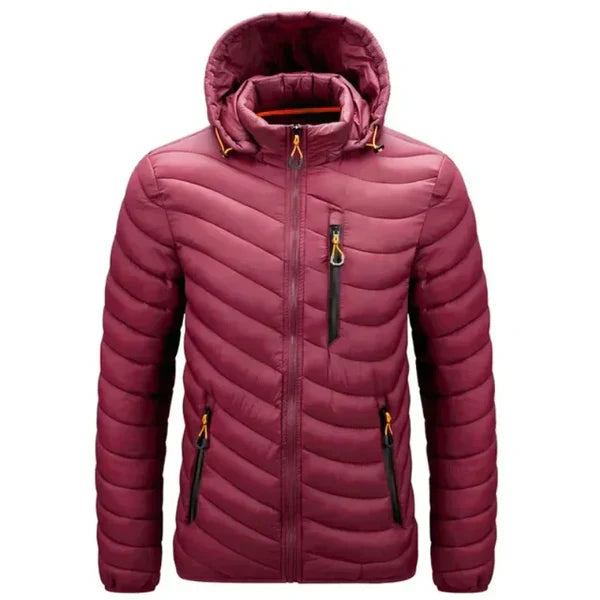 Men's water-repellent down jacket with detachable hood – Alaric