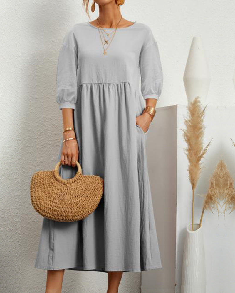 Ladies' midi dress with round neckline & lantern sleeves – Selina