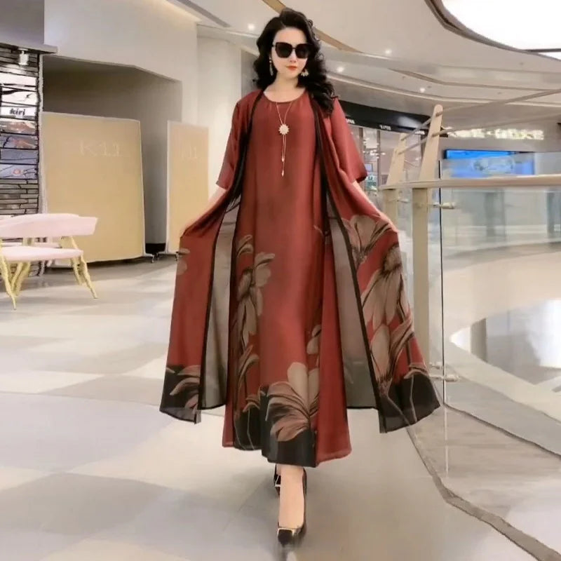 Women's maxi dress with straight cut and long sleeves – Yara