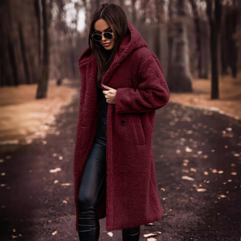 Long women's teddy coat with hood – Maren