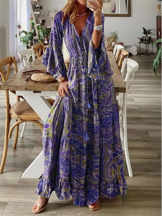 Boho maxi dress with flowing fit & details – 1+1 FREE – Amira