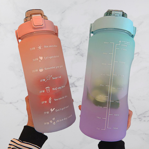 2L Motivational Water Bottle with Time Markers – HydroMotivator-Matte Green Purple-State of Style