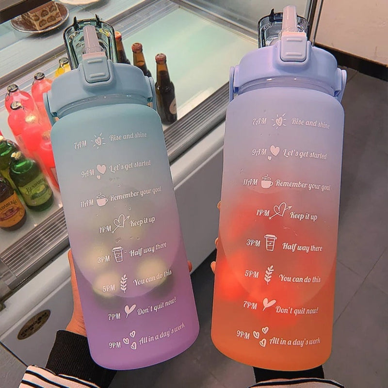 2L Motivational Water Bottle with Time Markers – HydroMotivator-Matte Green Purple-State of Style