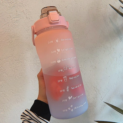 2L Motivational Water Bottle with Time Markers – HydroMotivator-Matte Pink Blue-State of Style