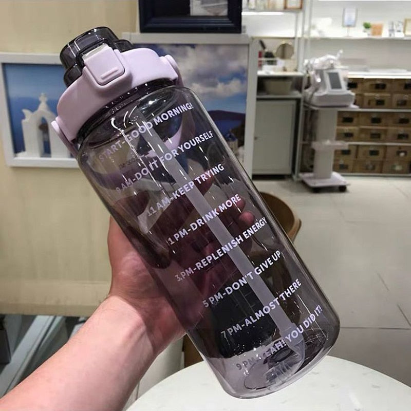 2L Motivational Water Bottle with Time Markers – HydroMotivator-Transparent Purple-State of Style