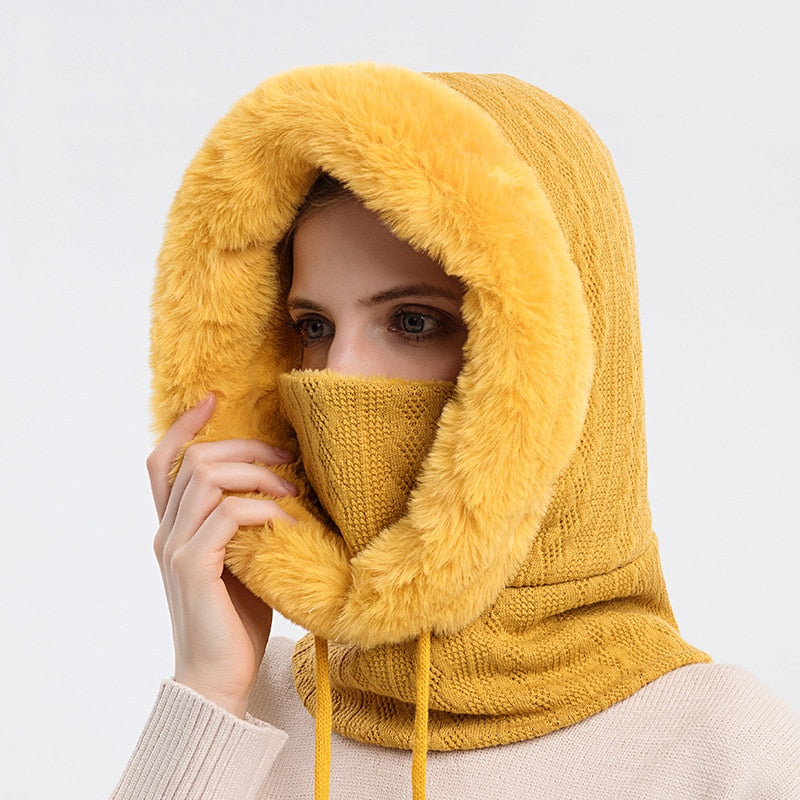 3-in-1 Winter Scarf and Hat for Women – Isabella-Yellow-State of Style