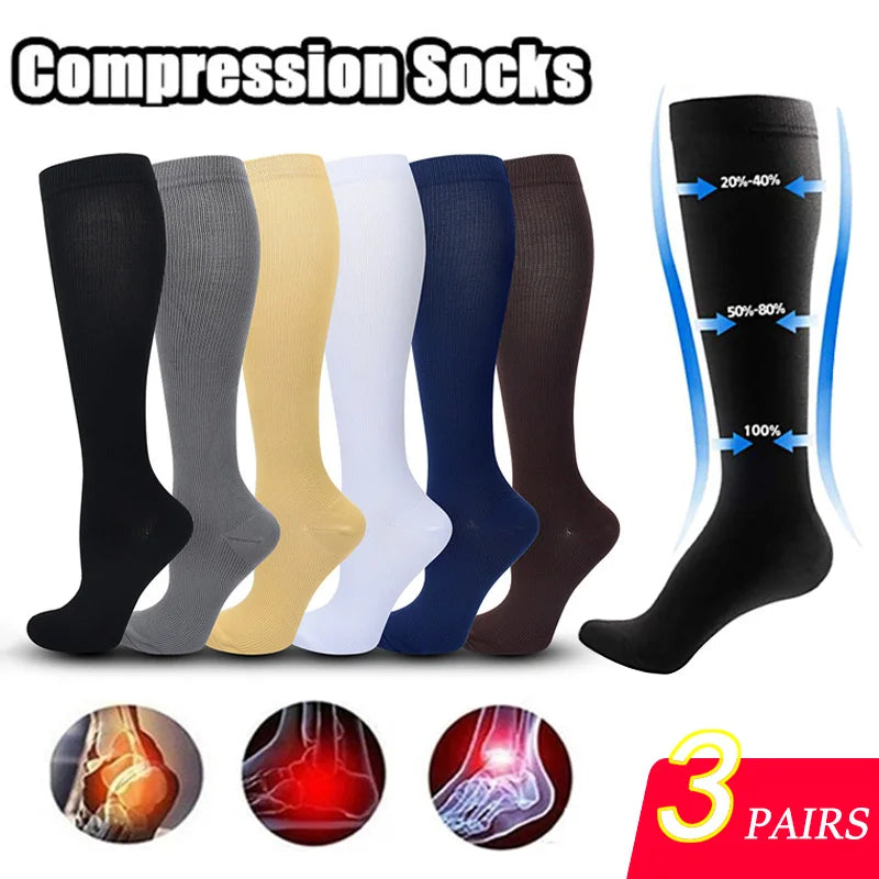3 Pairs of Knee-High Compression Socks - FitSupport-3 Pairs Grey-S-M (EU 3-6)-State of Style