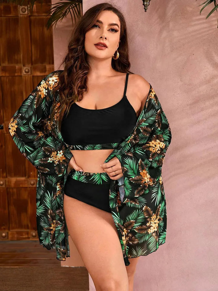3-Piece Plus Size Bikini Set "Beach Babe"-Green-2XL-State of Style