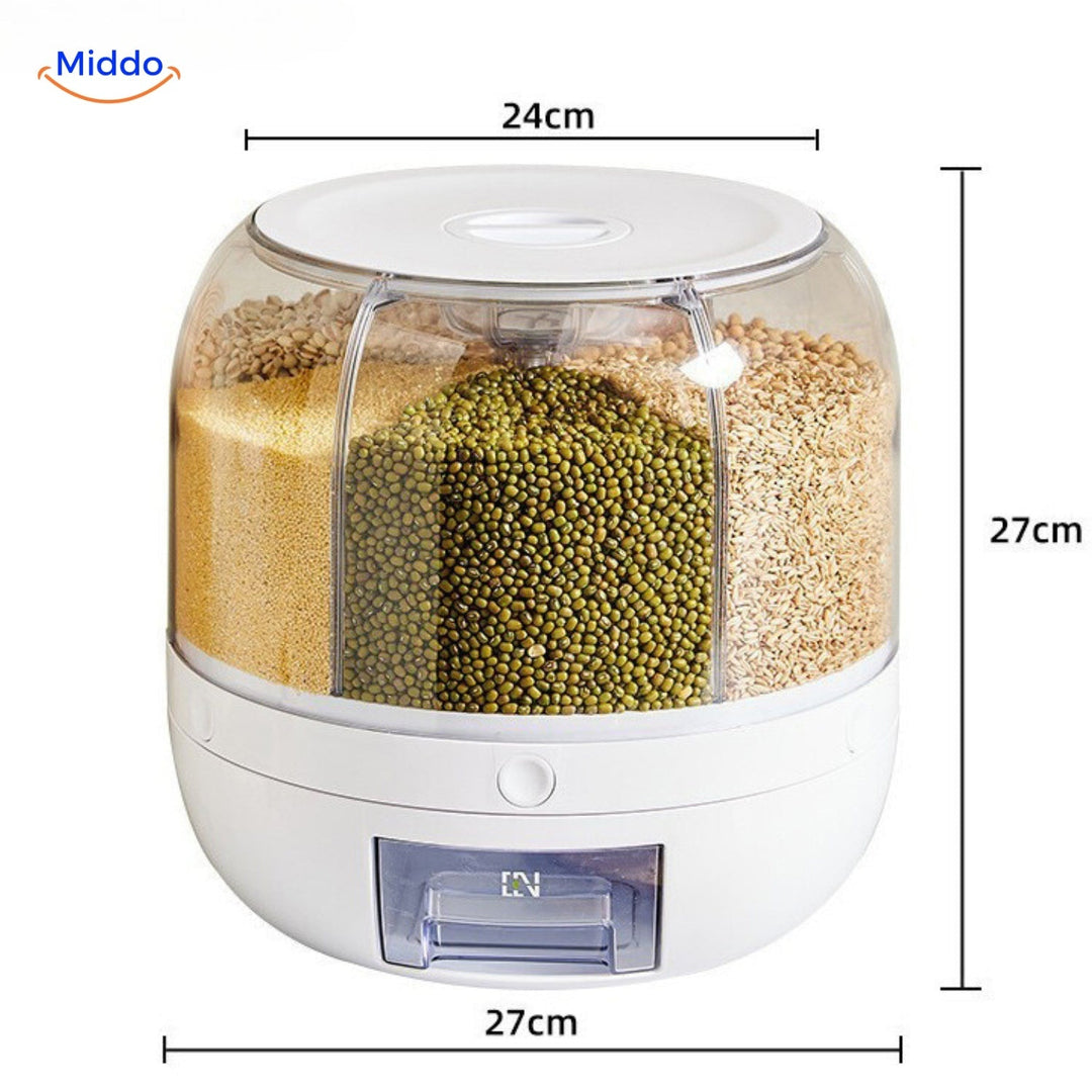 360° Rotating Grain Dispenser – SpinStore GrainKeeper-White-24 cm Ø-State of Style
