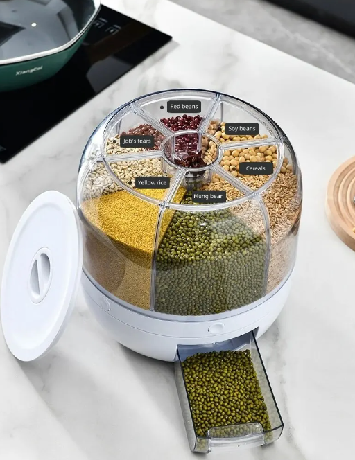 360° Rotating Grain Dispenser – SpinStore GrainKeeper-White-24 cm Ø-State of Style