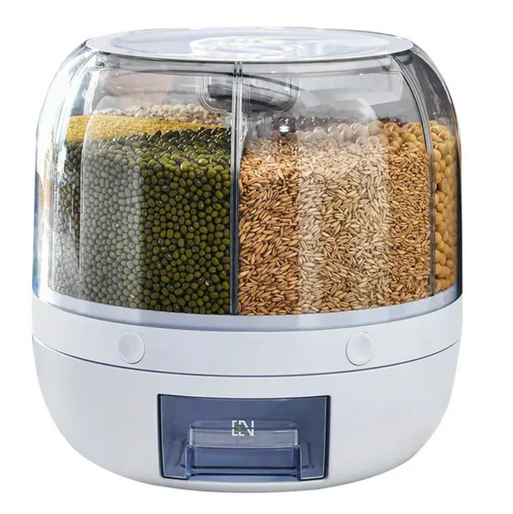 360° Rotating Grain Dispenser – SpinStore GrainKeeper-White-24 cm Ø-State of Style