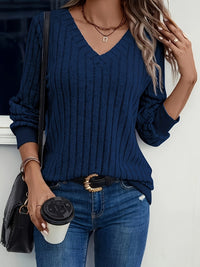 Ladies' knitted jumper with V-neck and long sleeves – Amira