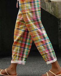 Women's trousers in vintage check pattern with mid-rise – Aveline